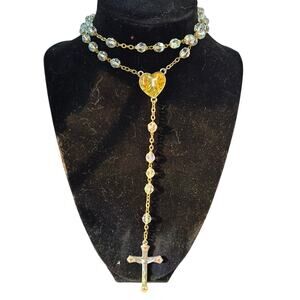 Vintage Crystal Bead Gold and Silver Heart Rosary